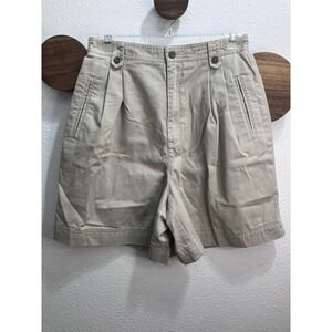 Liz Sports Shorts Size 10 Khaki Pleated Front Vintage 100% Cotton Preppy Mom Y2K